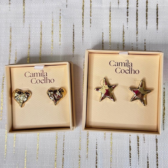 Camila Coelho Gold Heart & Star Statement Earrings Set – Viral Designer Jewelry - Picture 2 of 4
